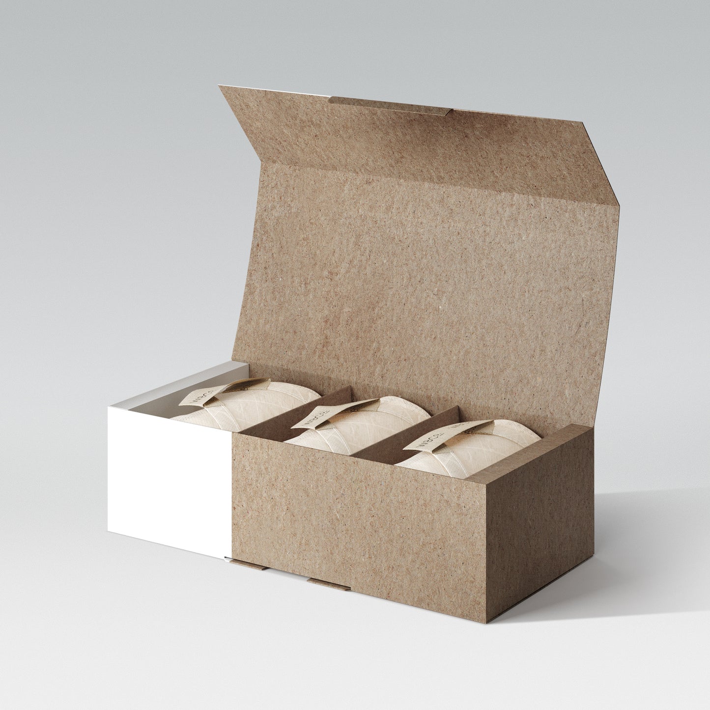 Open box of trio face cloths. face wipes in eco friendly box. reusable face wipes cloths