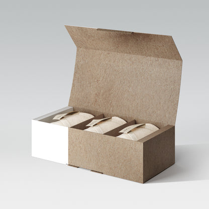 Open box of trio face cloths. face wipes in eco friendly box. reusable face wipes cloths