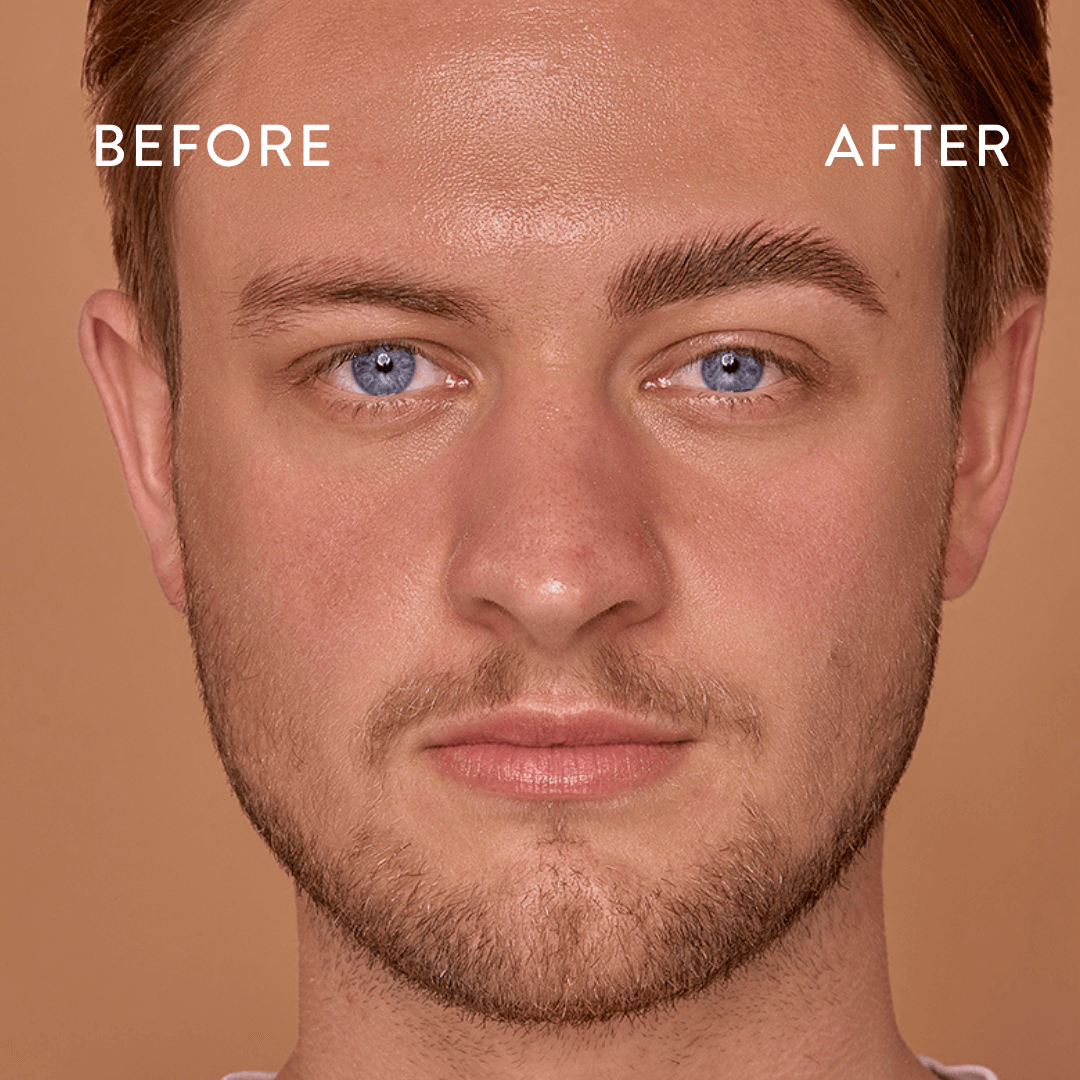Before and after eyebrow application on mens face. WBCo Pen