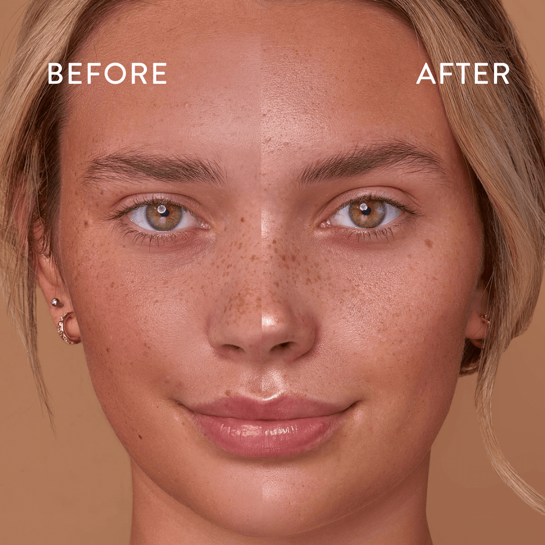 Bog Myrtle & lime cleanser before and after on face showing difference in the clean face and glow
