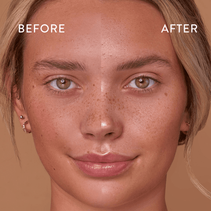 Bog Myrtle & lime cleanser before and after on face showing difference in the clean face and glow
