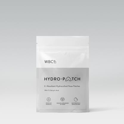Packaging of Hydro-Patch brand nose patches with salicylic acid, labeled as 6 Absorbent Hydrocolloid Nose Patches.