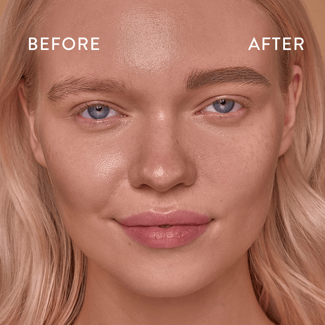 Before and after image of brow pomade on eyebrow