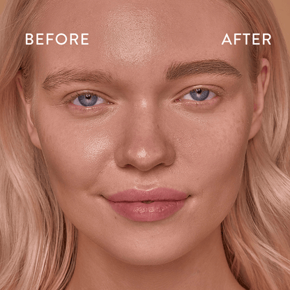 Before and after image of brow pomade on eyebrow