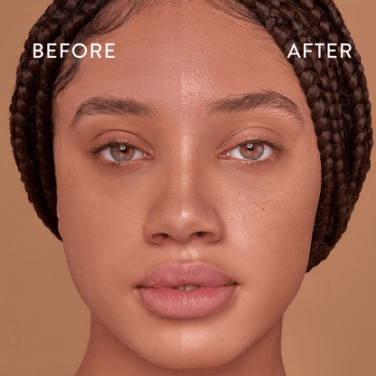 Bog Myrtle & lime cleanser before and after on face showing difference in the clean face and glow
