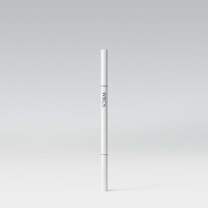 A white eyebrow pencil with a cap, labeled 'WBCo', against a grey background.