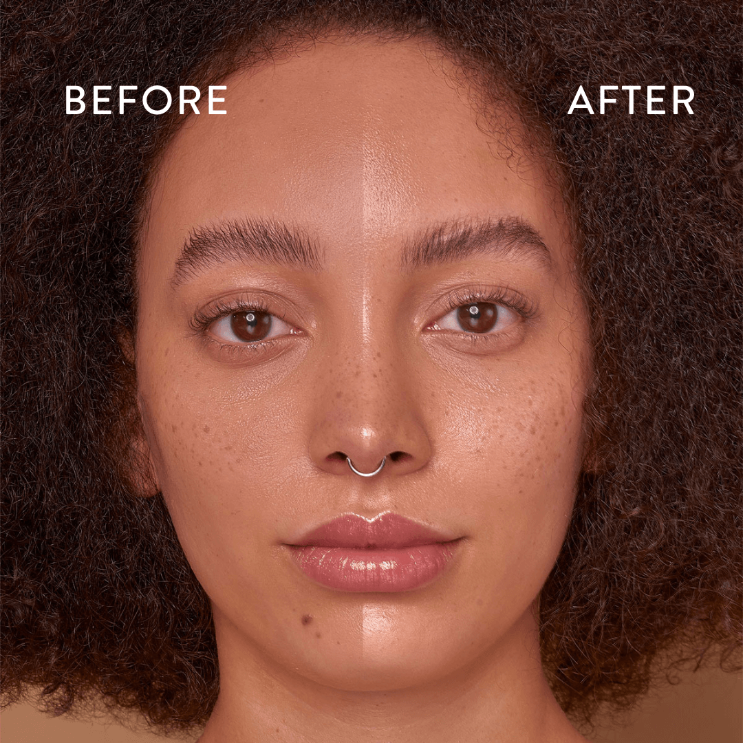 before and after of prep  mist showing glow