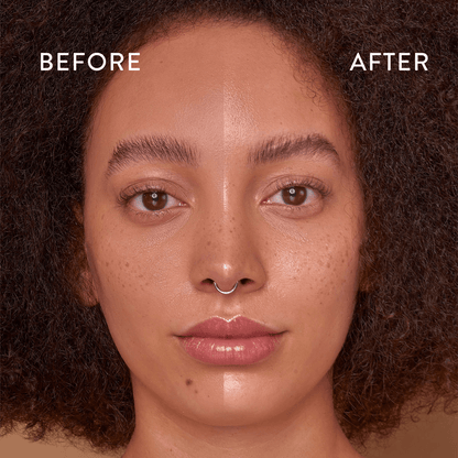 before and after of prep  mist showing glow