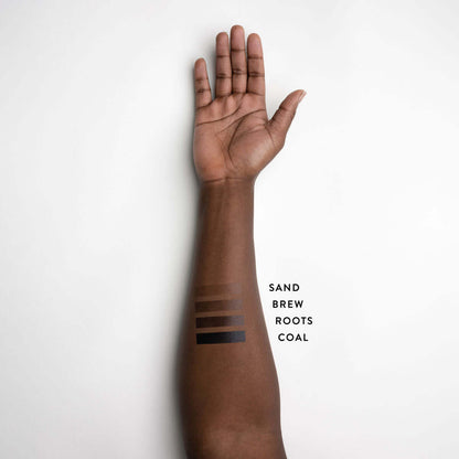 black arm with brow make up shades on