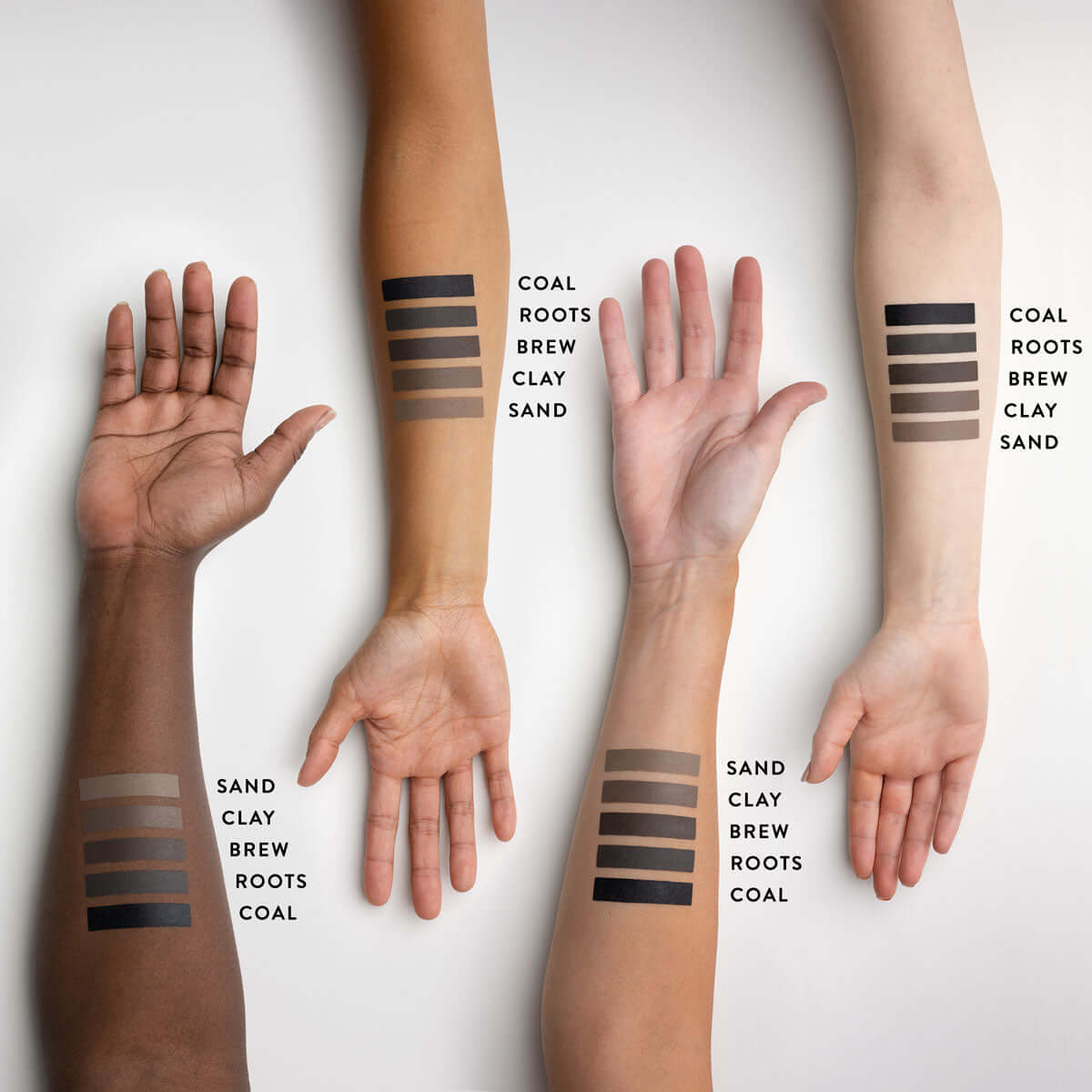 Shades on arms of make up shades